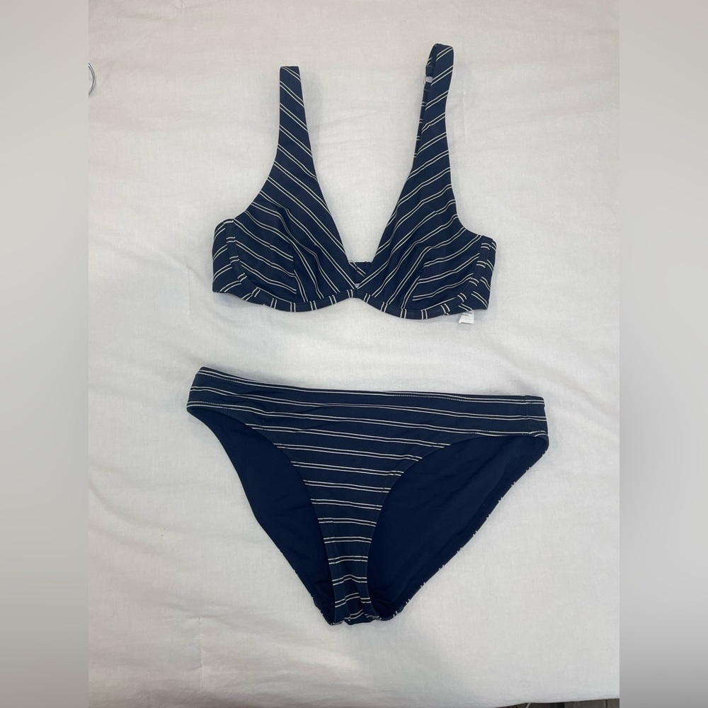 Athleta Blue & White Stripped Swimsuit Bottom